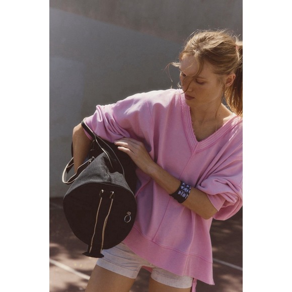 Free People Tops - Free‎ People Pink Summer Lovin Flow + Groove Pullover V Neck Sweatshirt Med NWT
